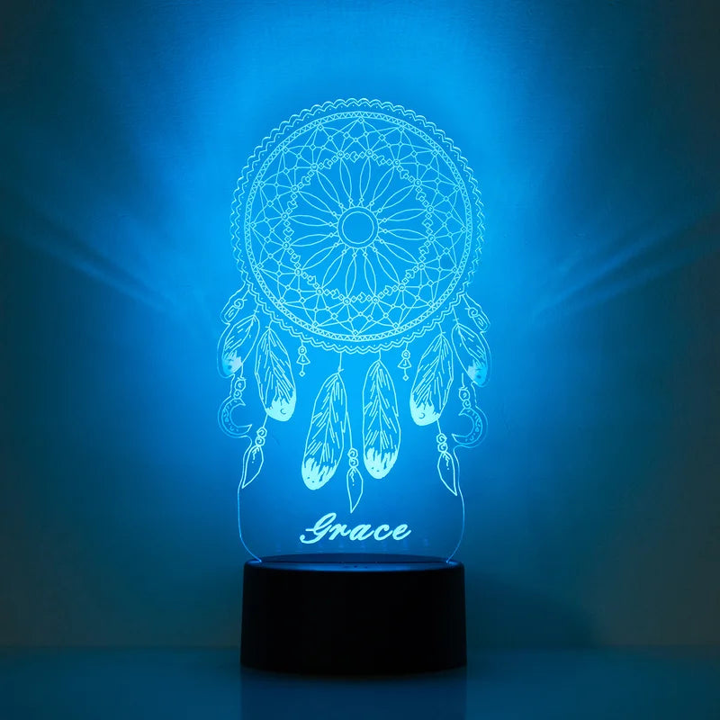 Personalised Dream Catcher Night Light 7 Colours - Custom Acrylic LED Name Night Lamp - Christmas, Valentine's, Anniversary, Birthday Gift