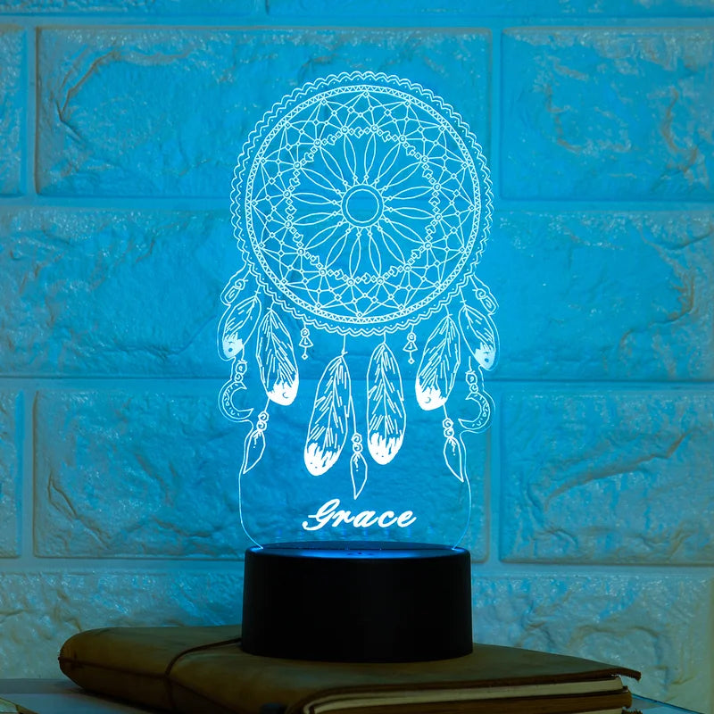 Personalised Dream Catcher Night Light 7 Colours - Custom Acrylic LED Name Night Lamp - Christmas, Valentine's, Anniversary, Birthday Gift