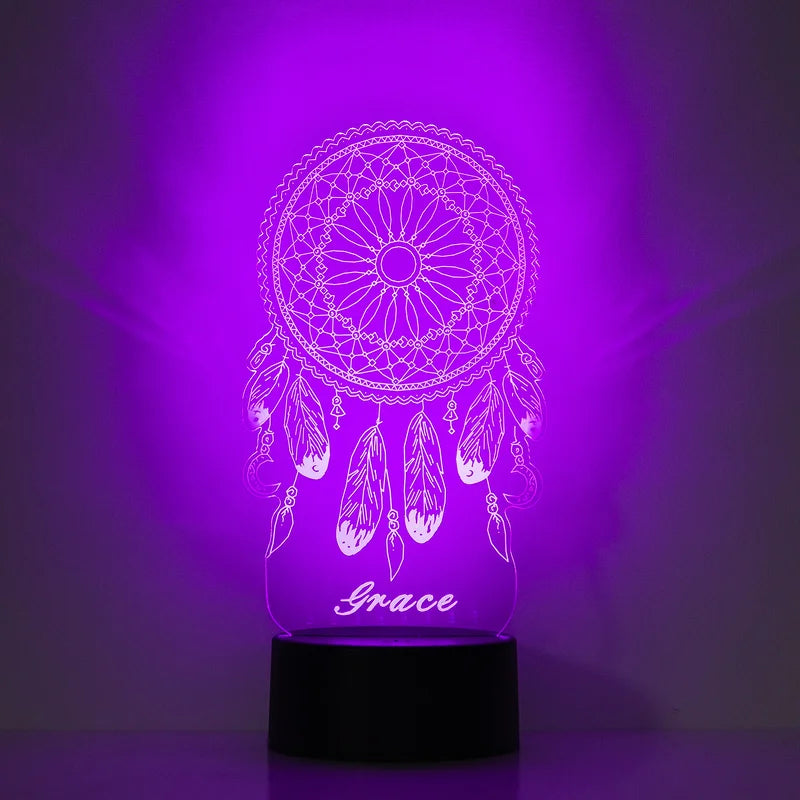 Personalised Dream Catcher Night Light 7 Colours - Custom Acrylic LED Name Night Lamp - Christmas, Valentine's, Anniversary, Birthday Gift