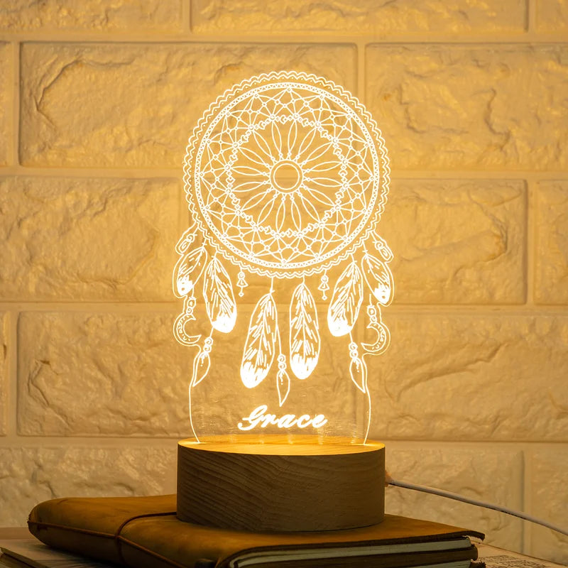 Personalised Dream Catcher Night Light 7 Colours - Custom Acrylic LED Name Night Lamp - Christmas, Valentine's, Anniversary, Birthday Gift