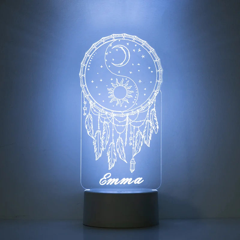 Personalised Dream Catcher Night Light 7 Colours - Custom Acrylic LED Name Night Lamp - Christmas, Valentine's, Anniversary, Birthday Gift