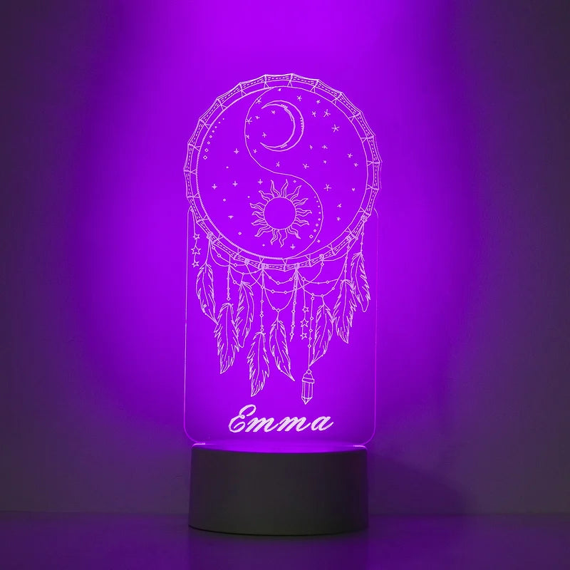 Personalised Dream Catcher Night Light 7 Colours - Custom Acrylic LED Name Night Lamp - Christmas, Valentine's, Anniversary, Birthday Gift