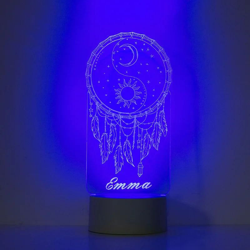 Personalised Dream Catcher Night Light 7 Colours - Custom Acrylic LED Name Night Lamp - Christmas, Valentine's, Anniversary, Birthday Gift