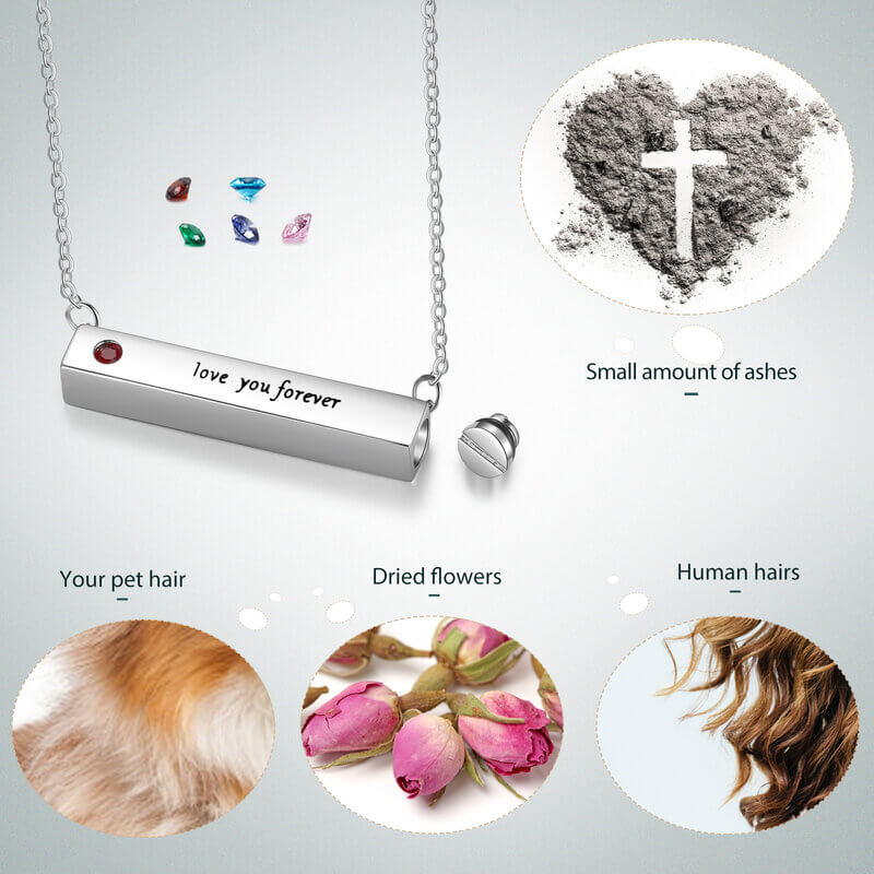 Personalised Engraved Tag Bar Ashes Necklace with Birthstone