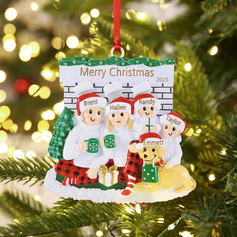 Family Christmas Decorations - Creative Xmas Baubles - 3 to 7 Personalised Names, Year, Text