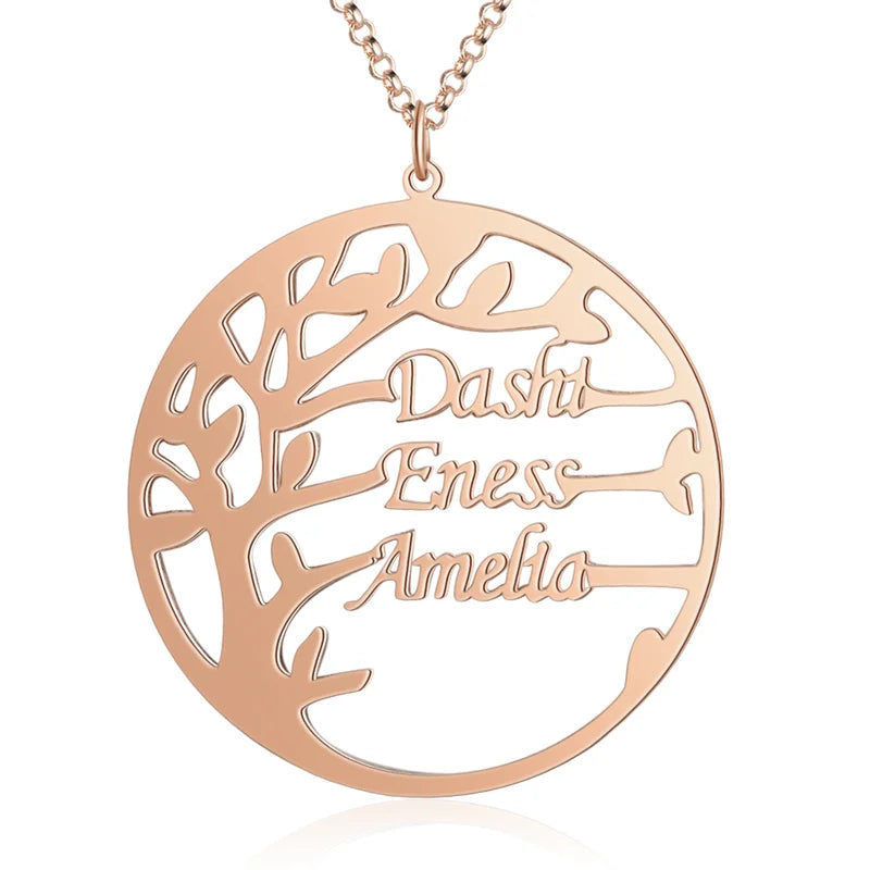 Personalised Name Necklace | Family Tree Necklace with Names - Silver/Rose/Yellow Gold - 925 Sterling