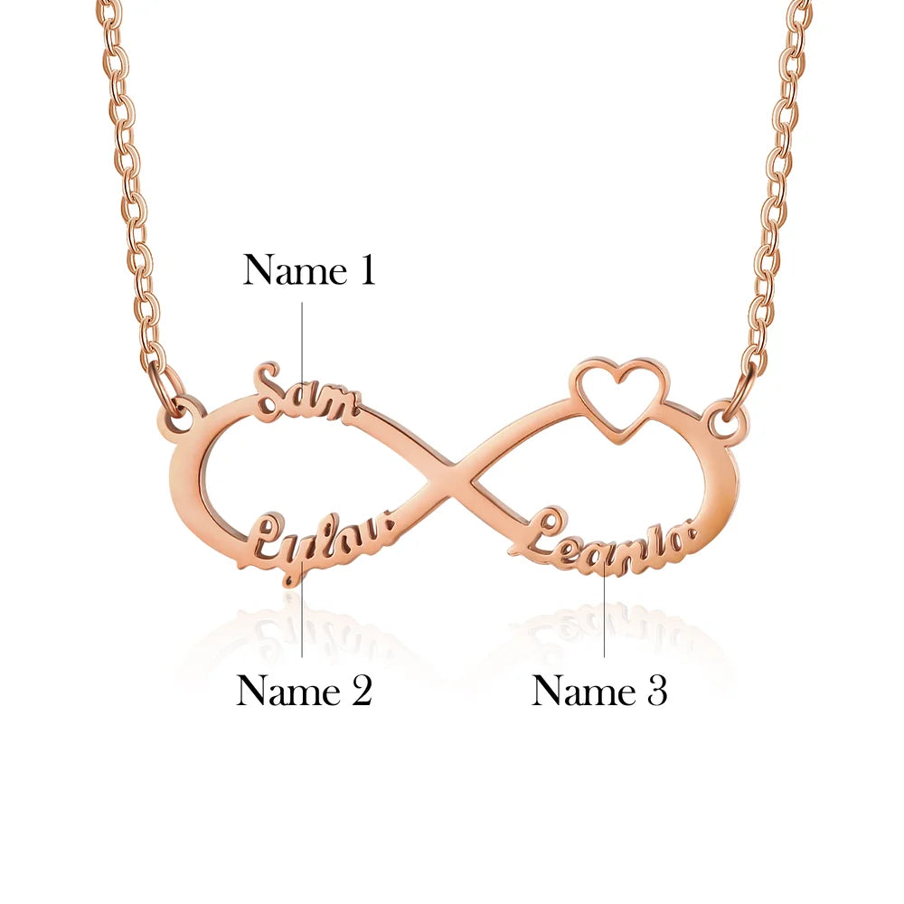 Personalised Infinity Name Necklace, Custom Infinity 3 Name Necklace, Infinity Necklace for Women