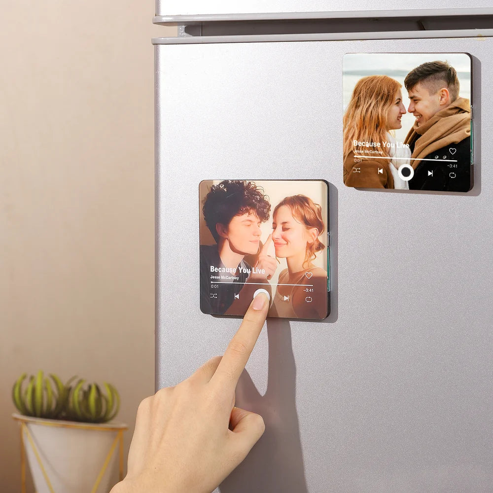 Personalised Photo & Music Fridge Magnet, Colorful Frame Album Fridge Magnet, Music Wall Photo Sticker Music Movement That Can Be Played Gift for Couple