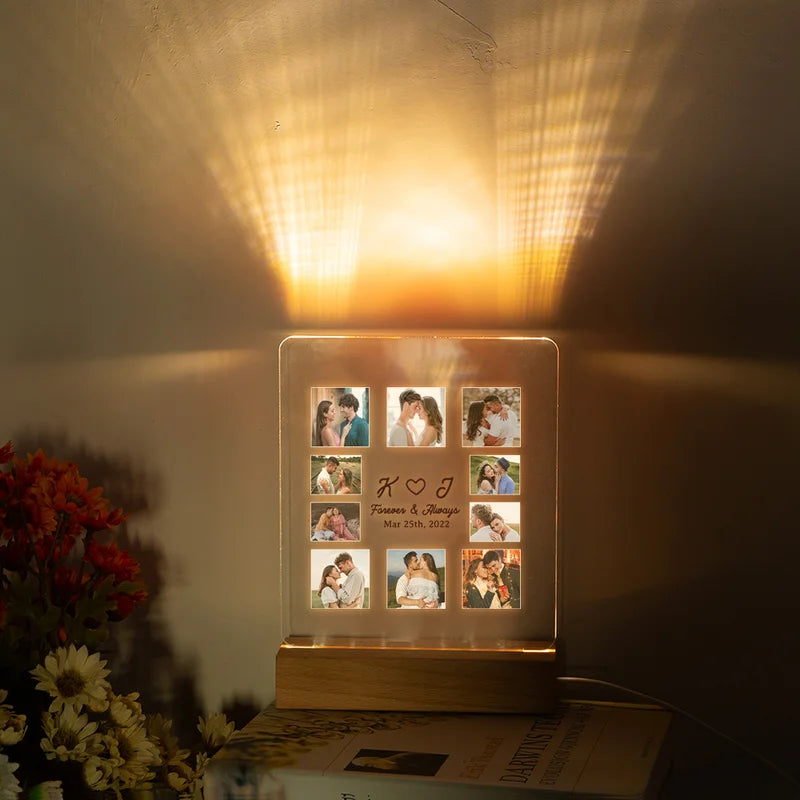 Personalised 10 Photo Night Light - Acrylic Initial LED Night Lamp - Christmas, Valentine's, Anniversary, Birthday Gift