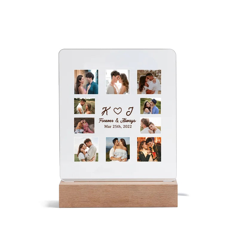 Personalised 10 Photo Night Light - Acrylic Initial LED Night Lamp - Christmas, Valentine's, Anniversary, Birthday Gift