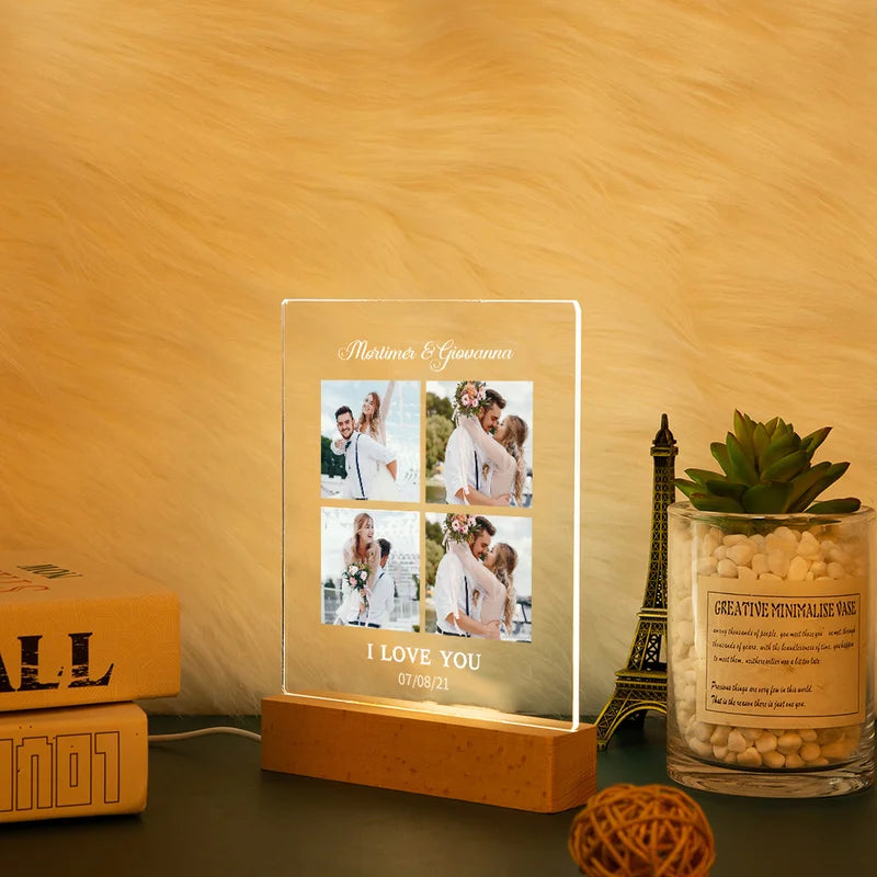 Personalised 4 Photo Night Light - Picture Name Light - Christmas, Valentine's, Anniversary, Birthday Gift