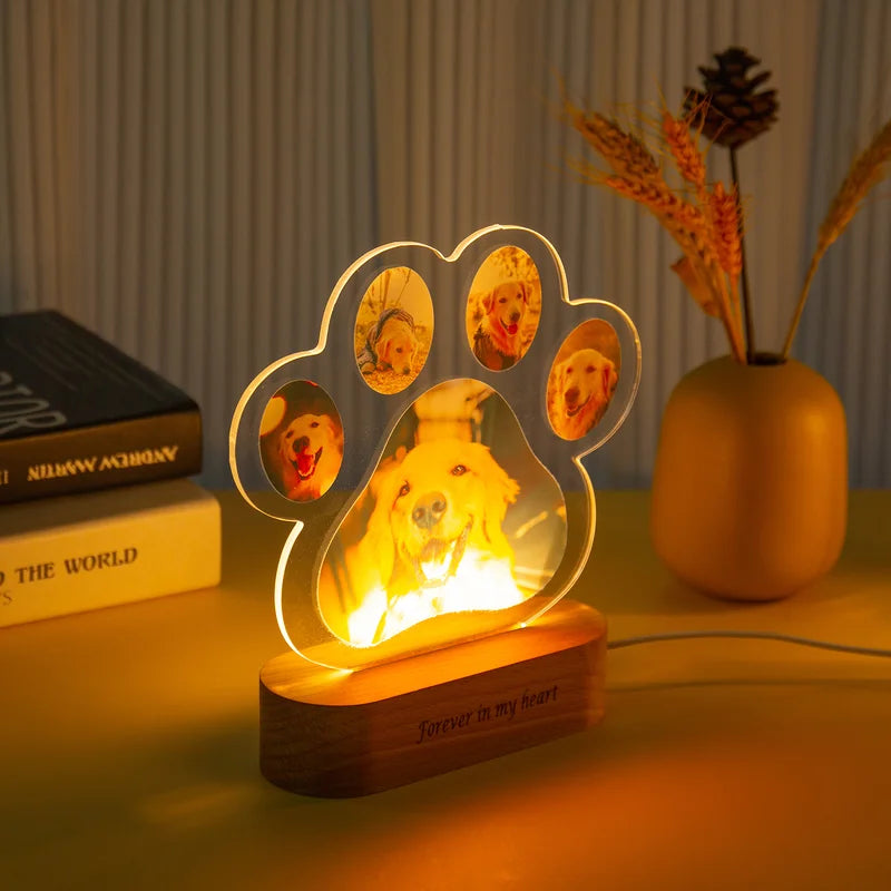 Personalised Night Light - Paw 5 Photos Night Light - Acrylic LED Night Lamp with Name