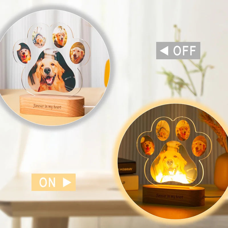 Personalised Night Light - Paw 5 Photos Night Light - Acrylic LED Night Lamp with Name