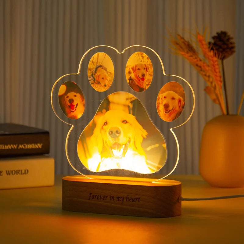 Personalised Night Light - Paw 5 Photos Night Light - Acrylic LED Night Lamp with Name