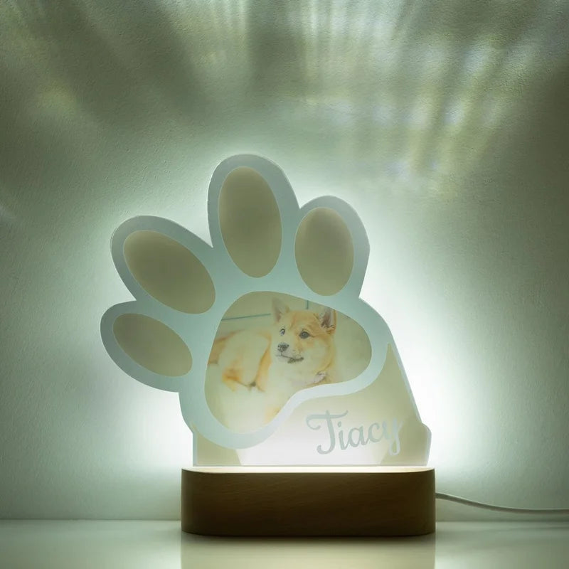 Personalised Night Light - Paw Photo Night Light - Acrylic LED Night Lamp with Name