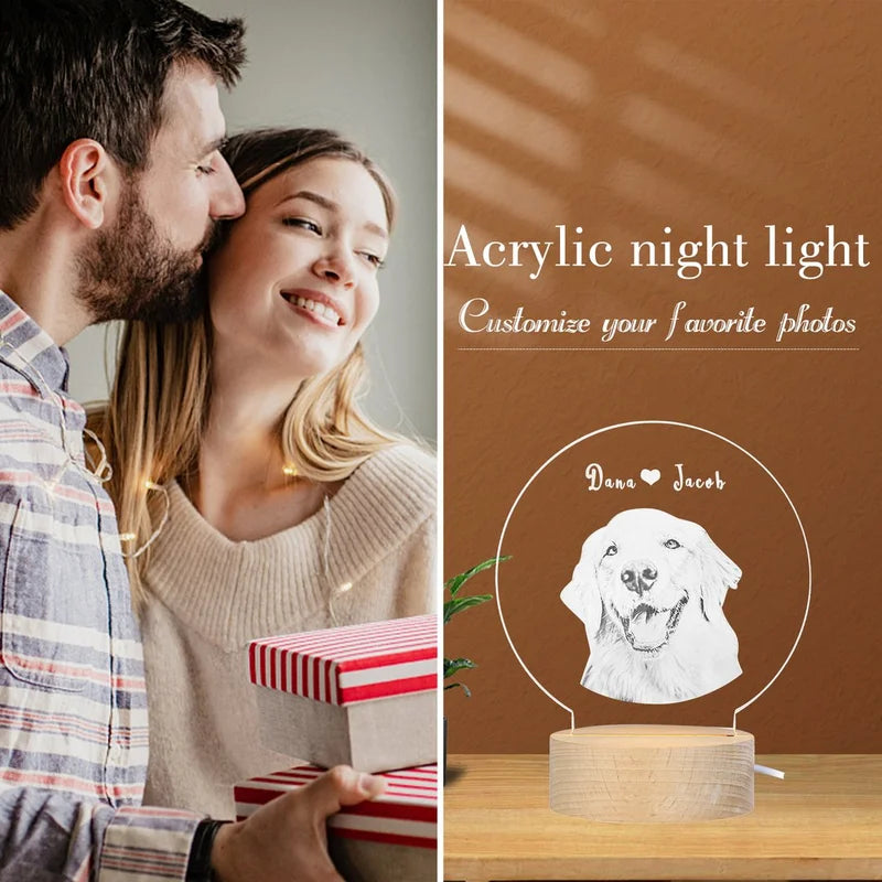 Personalised Photo Night Light with 2 Names - Custom Acrylic LED Name Night Lamp - Christmas, Valentine's, Anniversary, Birthday, Mother's Day Gift