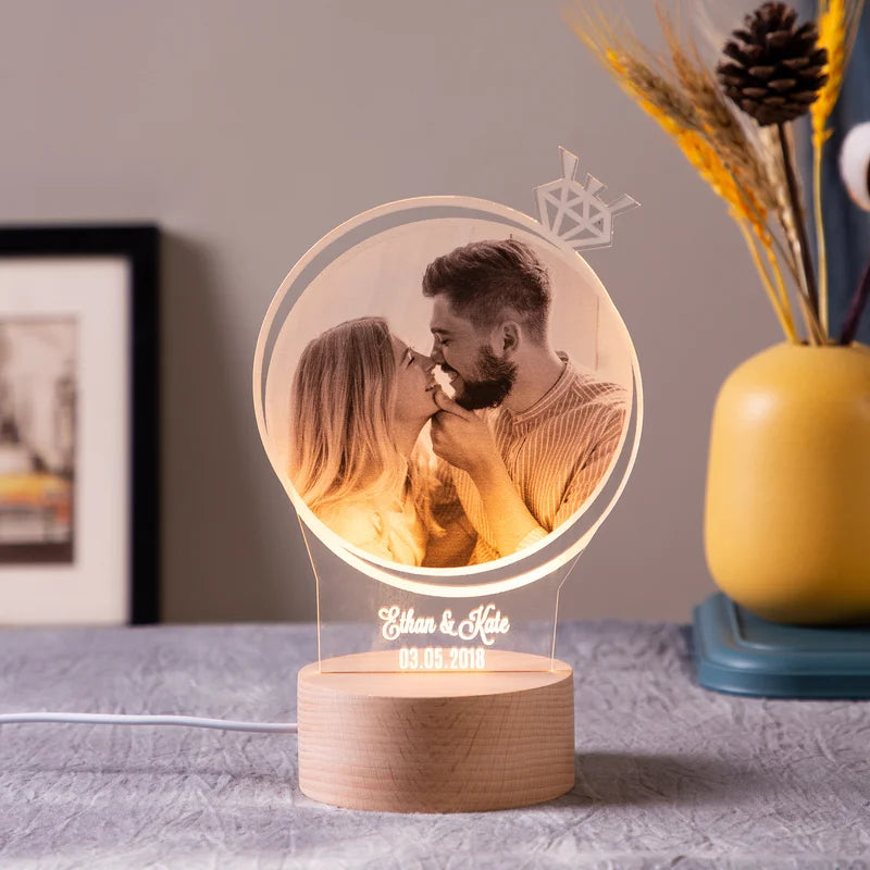 Personalised Photo Night Light with Name and Date - Acrylic LED Night Lamp - Photo Gift for Christmas, Valentine's Day, Anniversary, Birthday