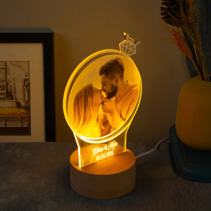 Personalised Photo Night Light with Name and Date - Acrylic LED Night Lamp - Photo Gift for Christmas, Valentine's Day, Anniversary, Birthday