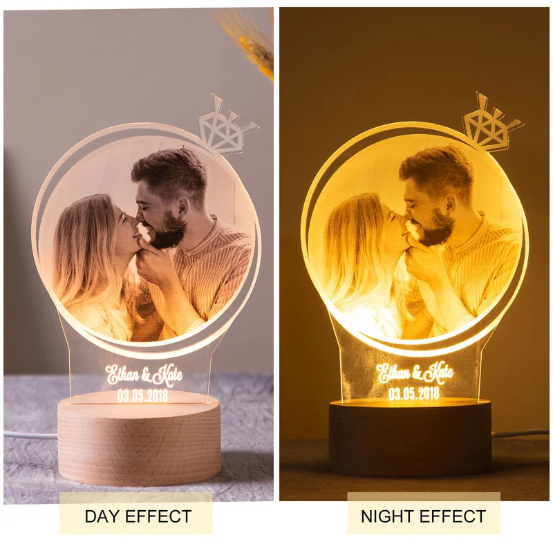 Personalised Photo Night Light with Name and Date - Acrylic LED Night Lamp - Photo Gift for Christmas, Valentine's Day, Anniversary, Birthday