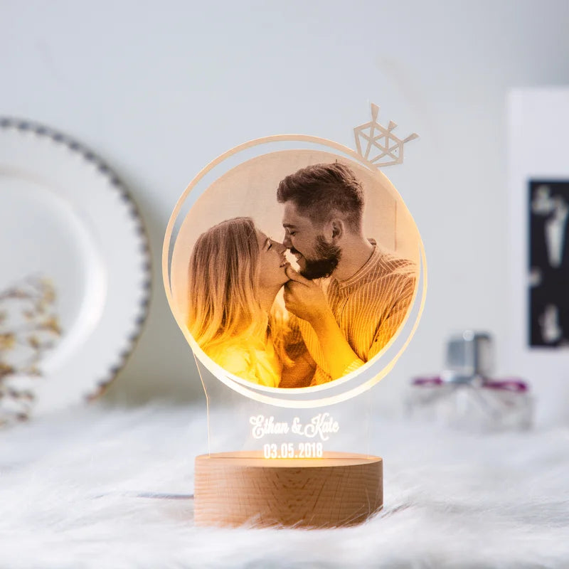 Personalised Photo Night Light with Name and Date - Acrylic LED Night Lamp - Photo Gift for Christmas, Valentine's Day, Anniversary, Birthday