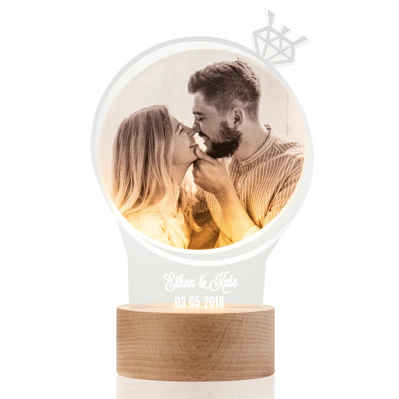 Personalised Photo Night Light with Name and Date - Acrylic LED Night Lamp - Photo Gift for Christmas, Valentine's Day, Anniversary, Birthday