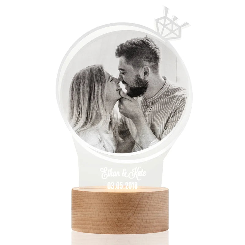 Personalised Photo Night Light with Name and Date - Acrylic LED Night Lamp - Photo Gift for Christmas, Valentine's Day, Anniversary, Birthday