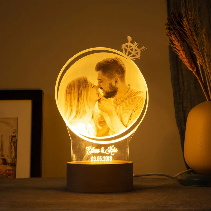 Personalised Photo Night Light with Name and Date - Acrylic LED Night Lamp - Photo Gift for Christmas, Valentine's Day, Anniversary, Birthday