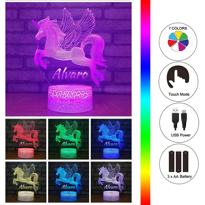 Personalised Unicorn Name Night Light - Custom Acrylic LED Name Night Lamp - Christmas, Valentine's, Anniversary, Birthday, Mother's Day Gift - Gift for Mum, Her, Girlfriend, Daughter