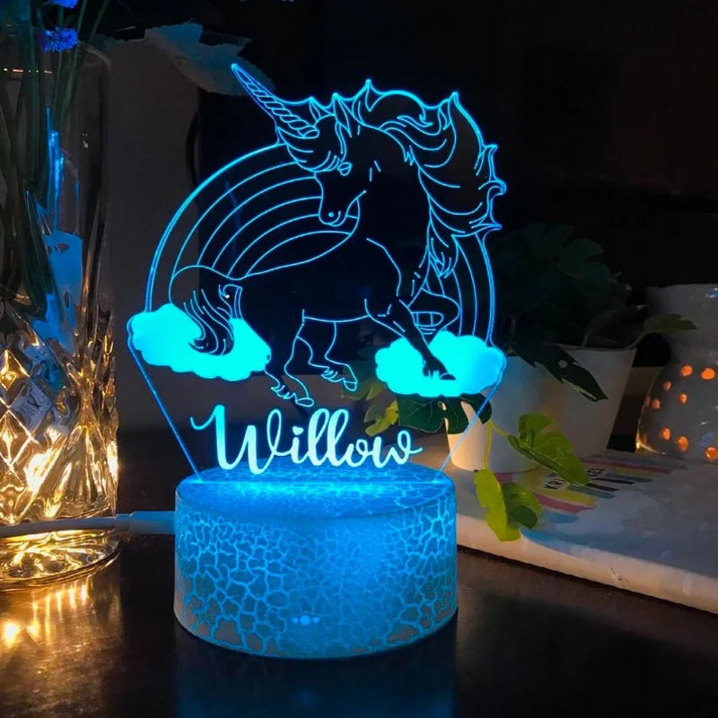 Personalised Unicorn Night Light with Name - Acrylic LED Night Lamp - Gift for Christmas, Valentine's Day, Anniversary, Birthday