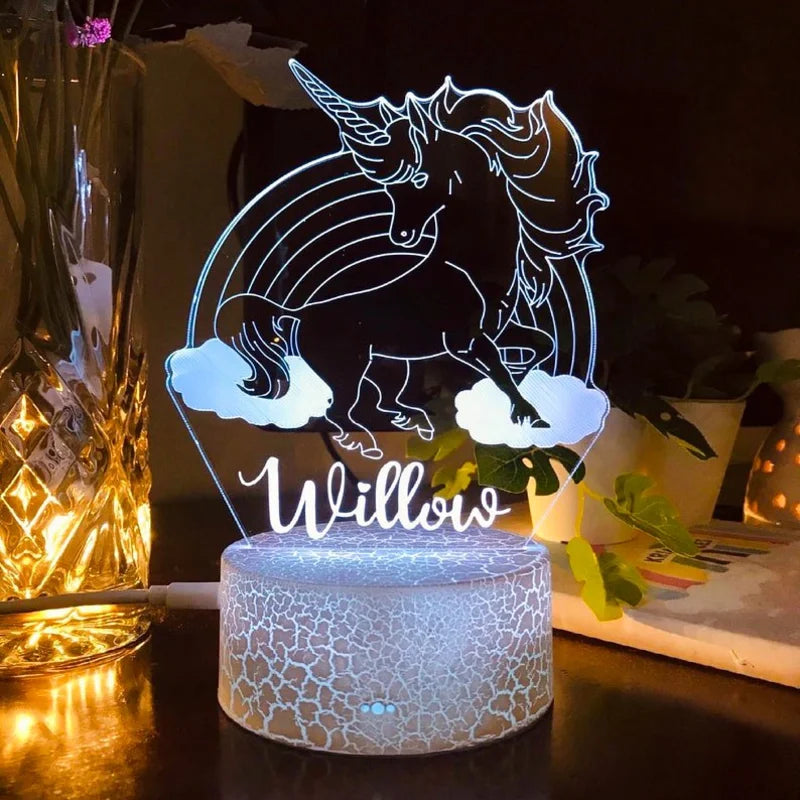 Personalised Unicorn Night Light with Name - Acrylic LED Night Lamp - Gift for Christmas, Valentine's Day, Anniversary, Birthday