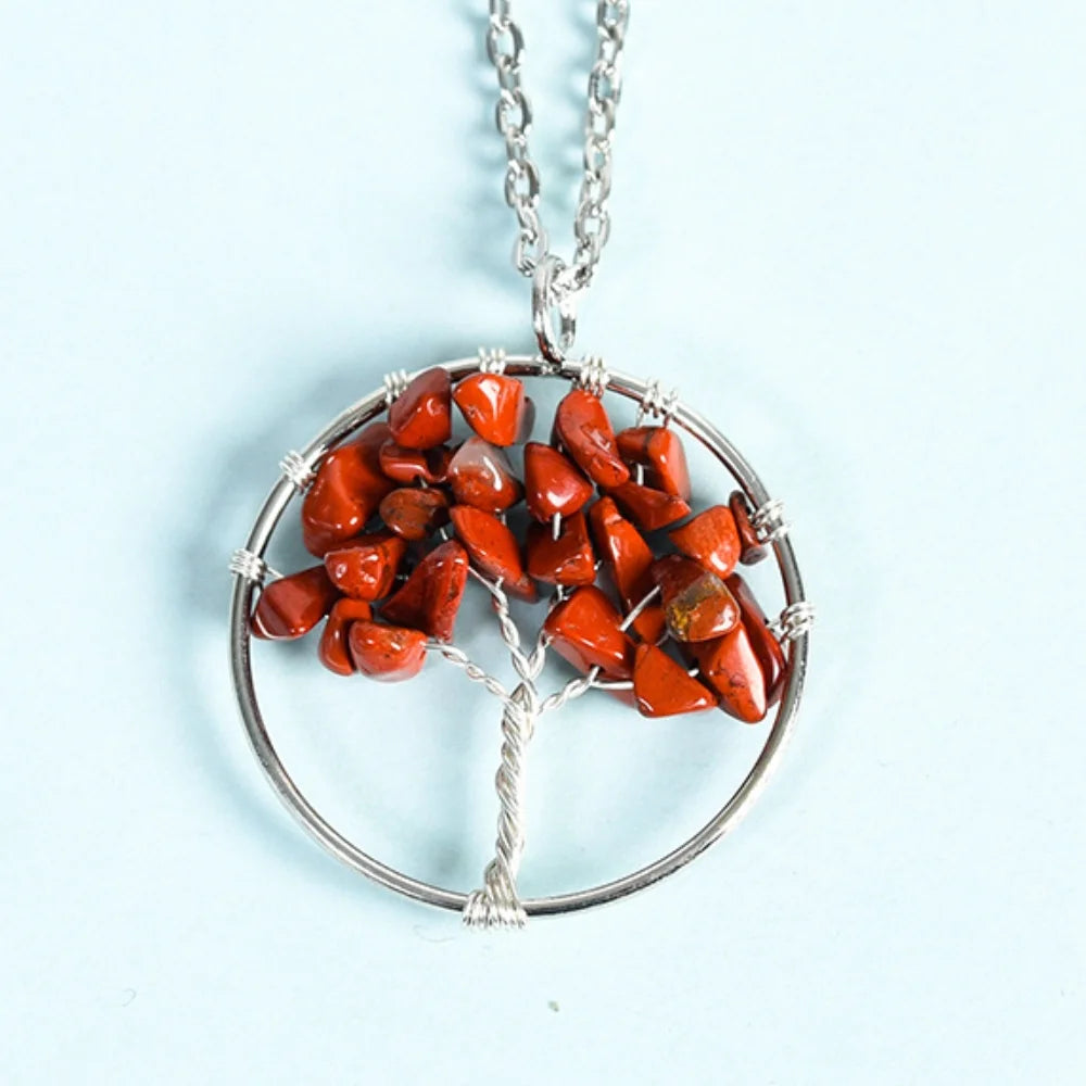 Red Jasper Family Tree Crystal Necklace