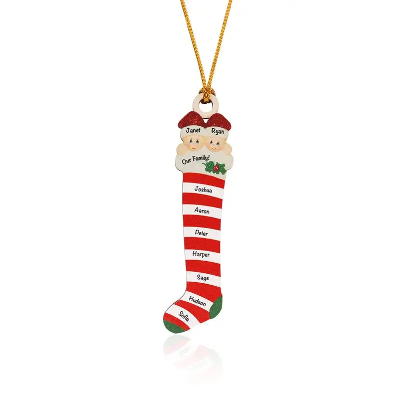 Red Striped Stocking Personalised Christmas Ornament with 5-11 Names