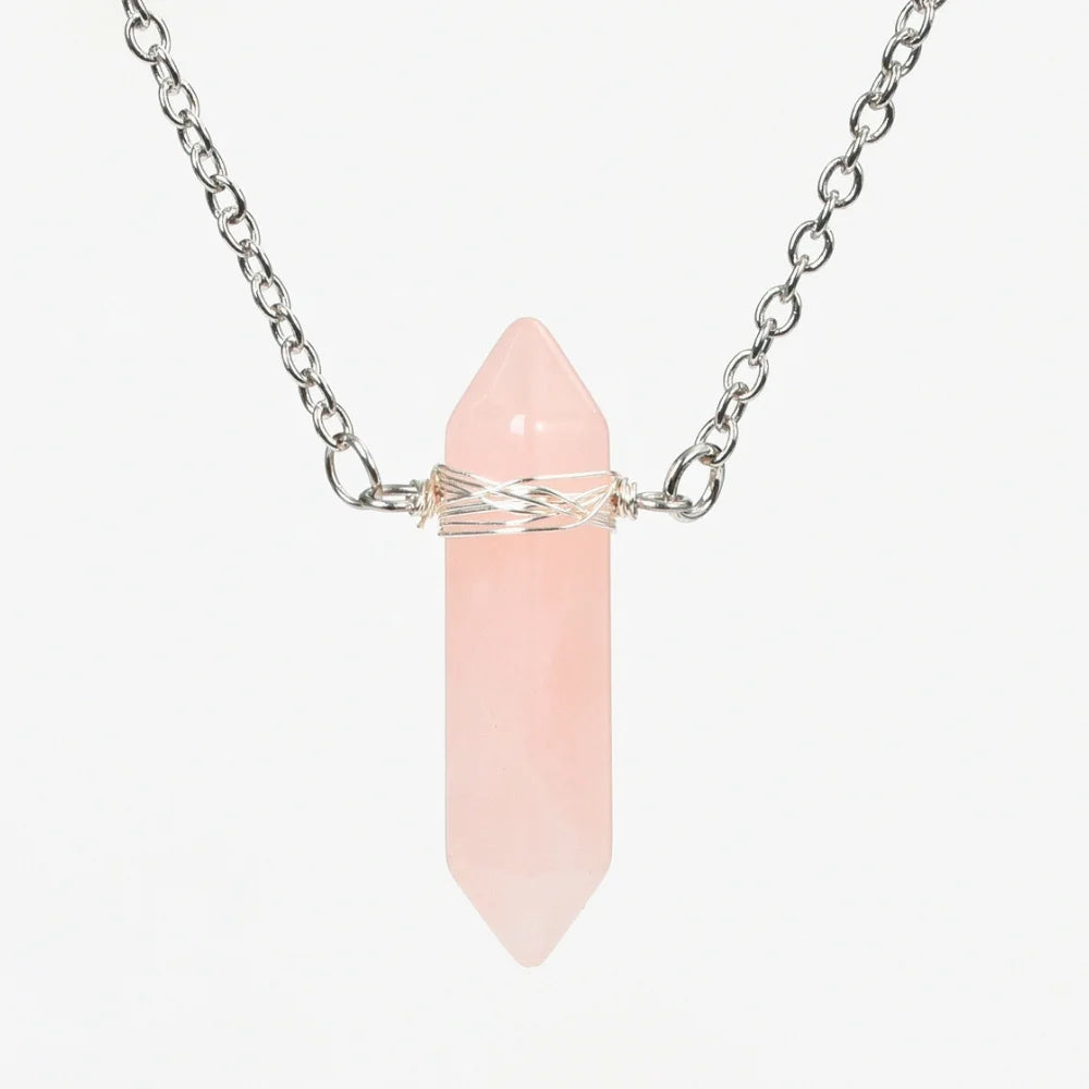 Rose Quartz Healing Crystal Point Crystal Necklace