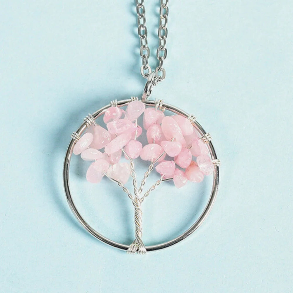 Rose Quartz Family Tree Crystal Necklace