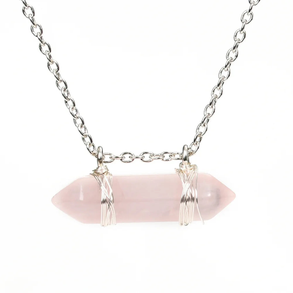 Rose Quartz Crystal Point Healing Crystal Necklace