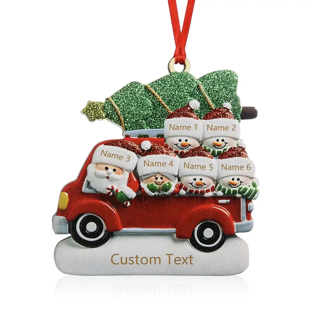 Santa's Caravan Family Christmas Decoration - 2 to 6 Personalised Names