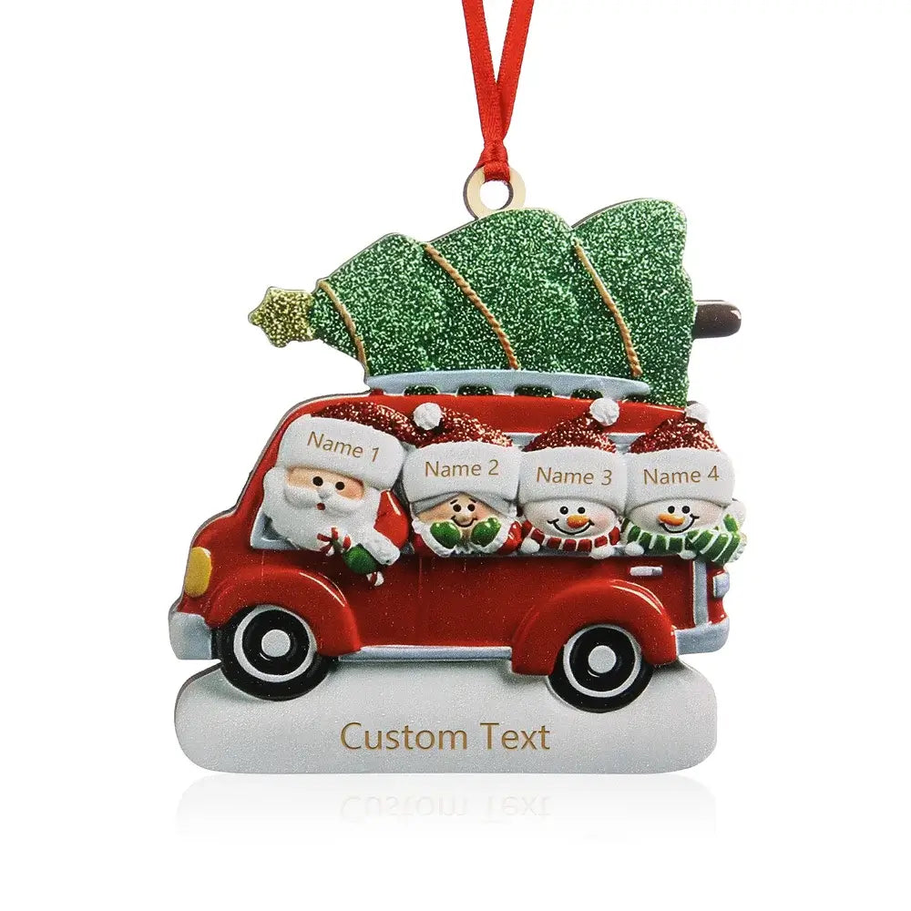 Santa's Caravan Family Christmas Decoration - 2 to 6 Personalised Names