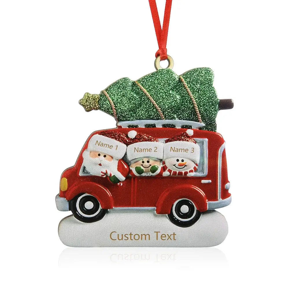 Santa's Caravan Family Christmas Decoration - 2 to 6 Personalised Names