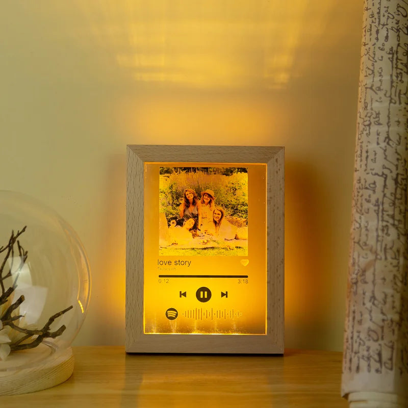 Personalised Acrylic Night Light with Photo & Spotify Code - Acrylic LED Night Lamp - Photo Gift for Christmas, Valentine's Day, Anniversary, Birthday