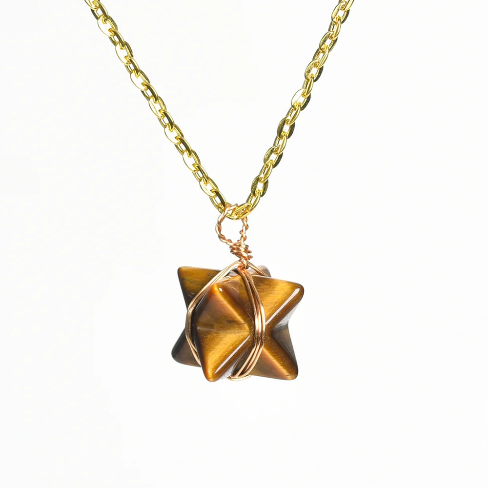 Tiger Eye Merkaba Crystal Necklace