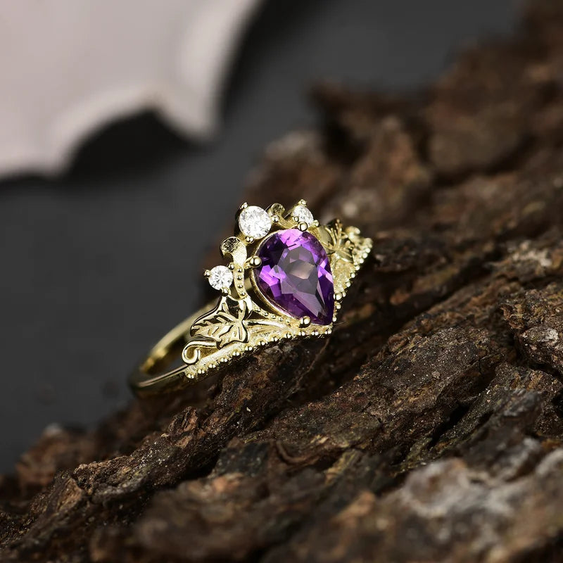 Vintage Amethyst Engagement Ring Pear Cut