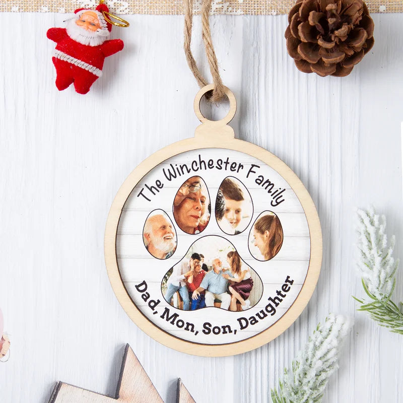 Personalised Christmas Bauble with 5 Photos and Custom Text – Wooden