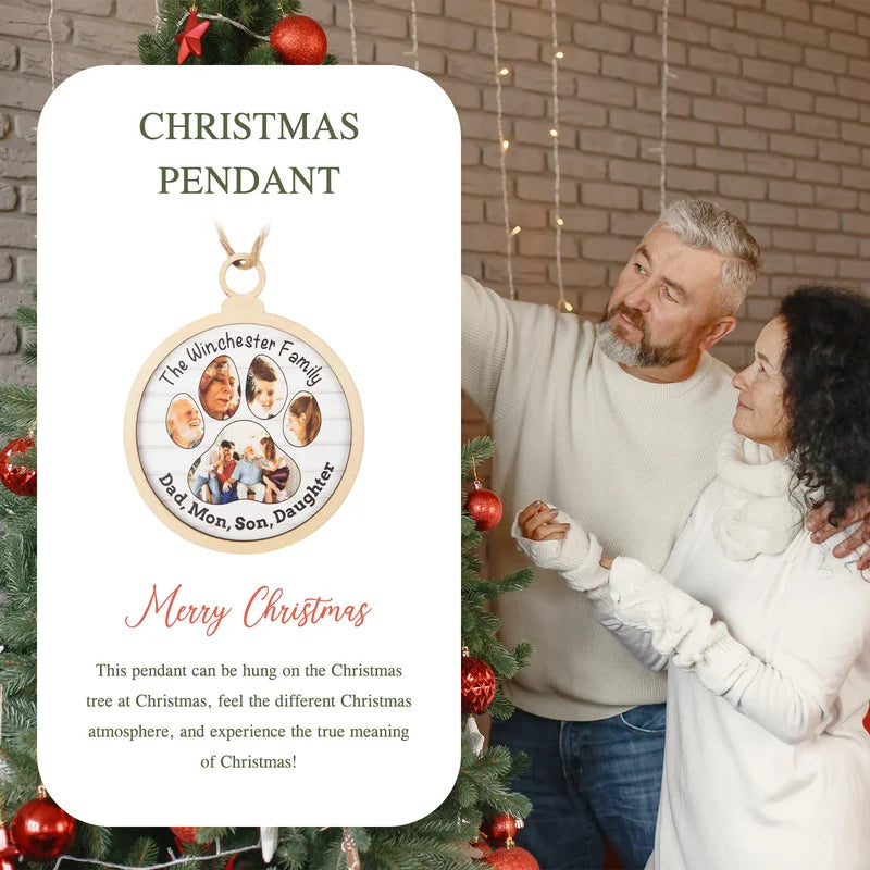 Personalised Christmas Bauble with 5 Photos and Custom Text – Wooden