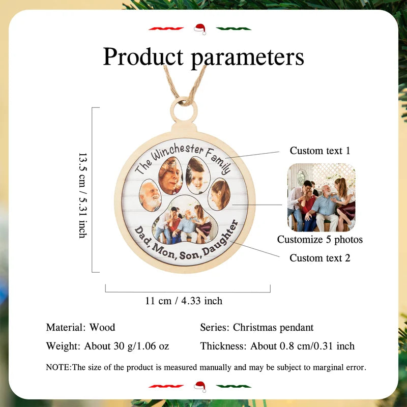 Personalised Christmas Bauble with 5 Photos and Custom Text – Wooden