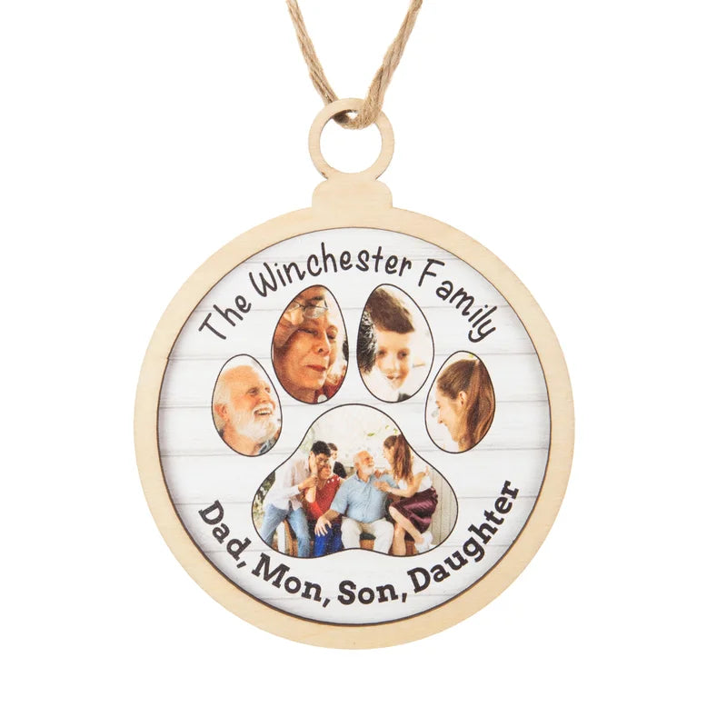 Personalised Christmas Bauble with 5 Photos and Custom Text – Wooden