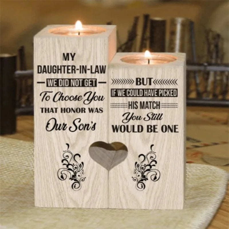 Set Of Two Wooden Tea Light Holder - To My Daughter-In-Law | Wooden Candle Gift | Daughter-In-Law Gift Idea