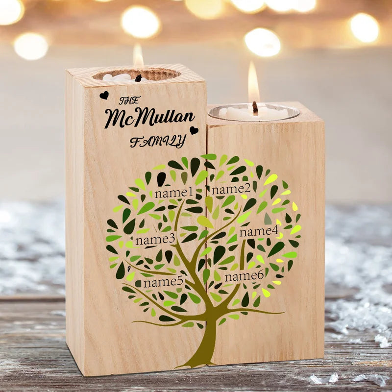 Personalised Tree of Life Wooden Names Candle Holders - Set Of Two Wooden Tea Light Holders - Mother's Day/Christmas Gift Idea