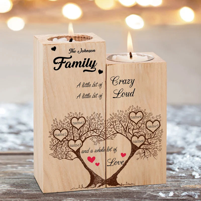 Personalised Tree of Life Wooden 3-6 Names Candle Holders - Set Of Two Wooden Tea Light Holders - Mother's Day/Christmas Gift Idea