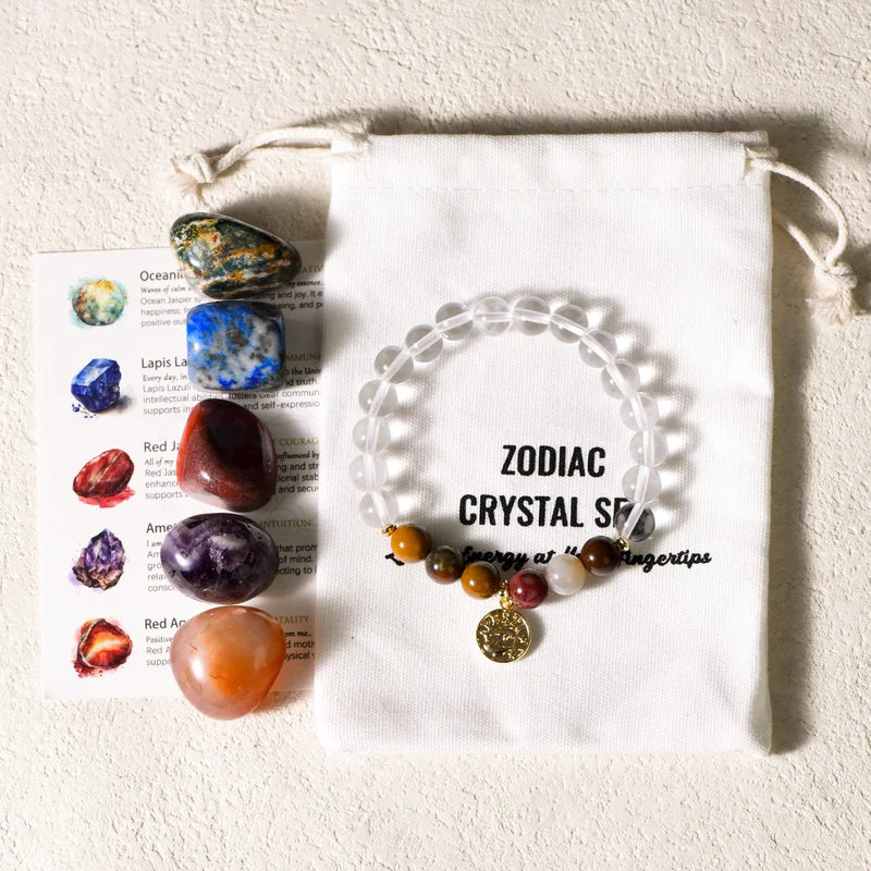 Zodiac Bracelet and Zodiac Birthstones Healing Crystals Set