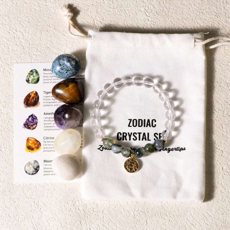 Zodiac Bracelet and Zodiac Birthstones Healing Crystals Set